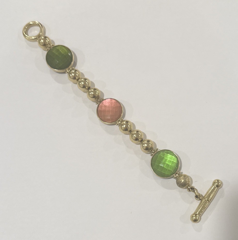 Vintage Steve Vaubel Signed Gold Plated Bracelet W/Gems – Estate Jewelry – 9”