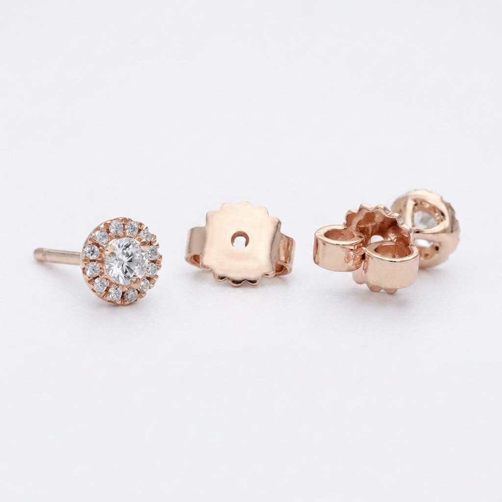 14K Solid Gold 0.50 CT Round Lab Grown Diamond Halo Stud Pushback Fine Earrings