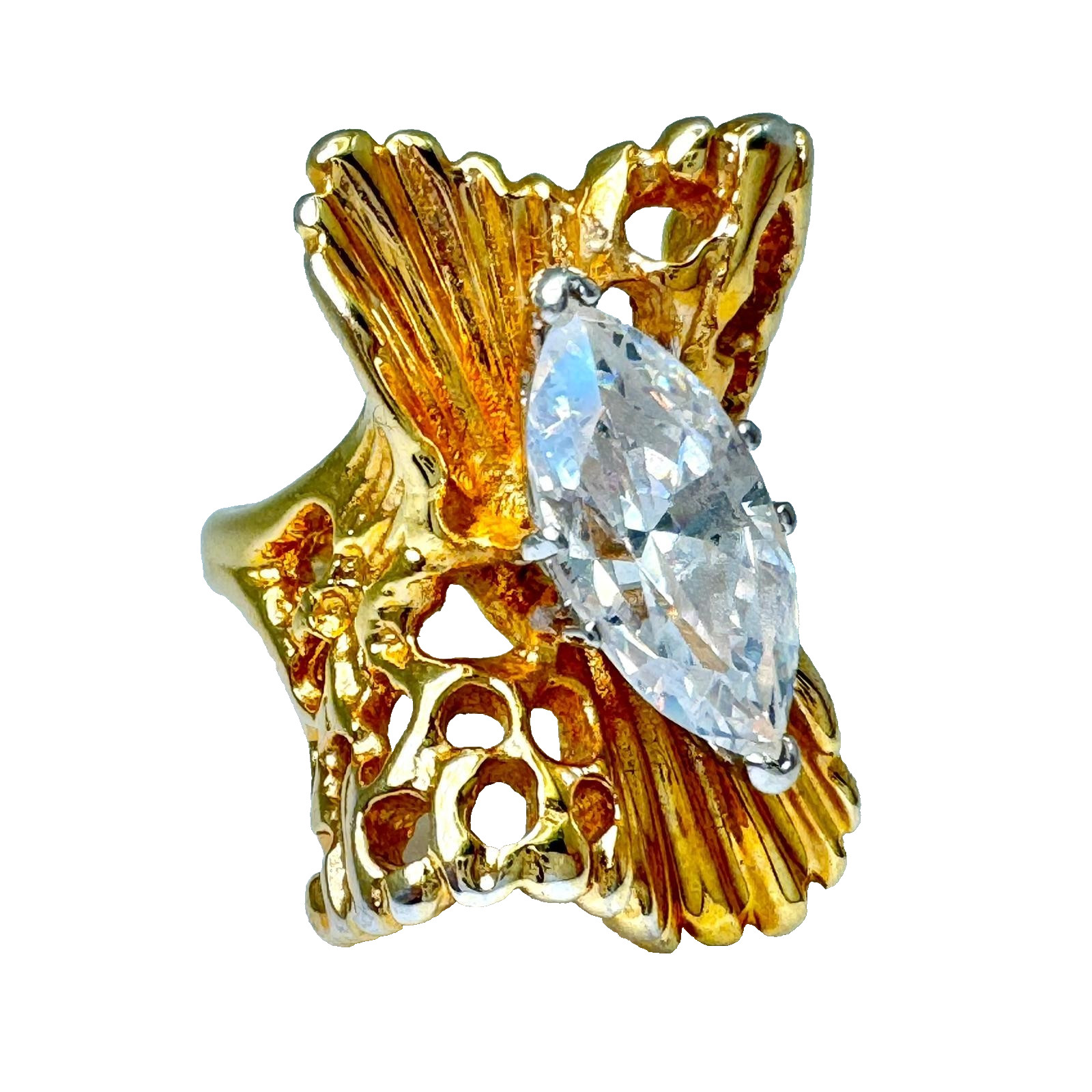 Vintage 18K HGE Gold Marquise CZ Ring – Engagement Ring – Size 5 – Mint With Box