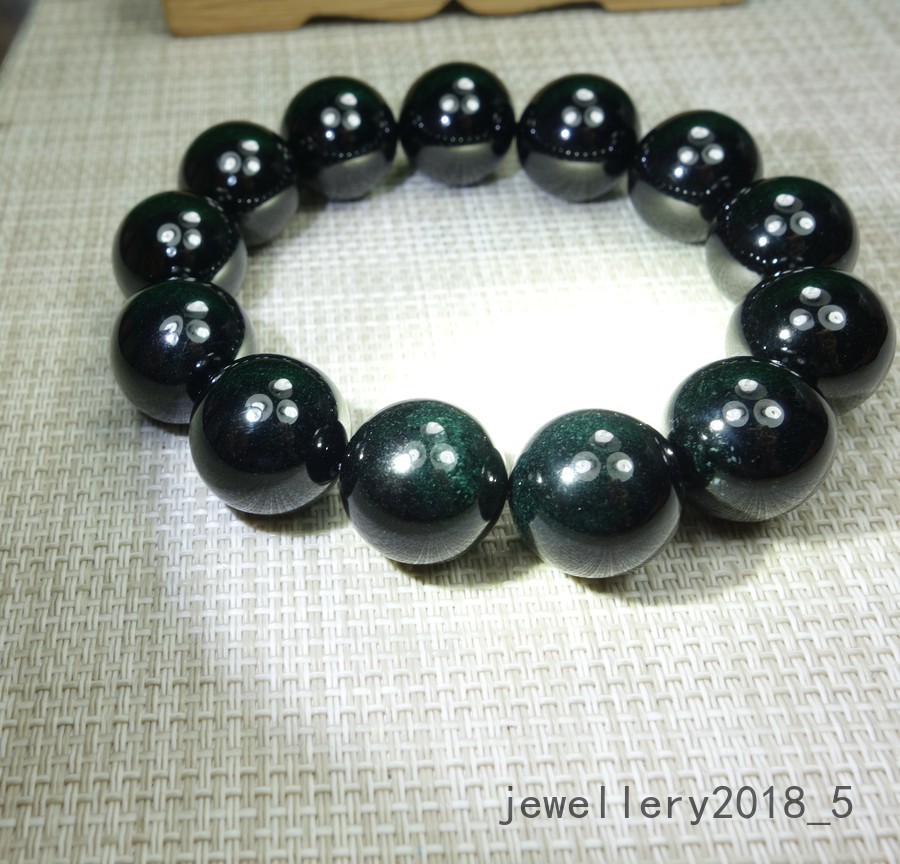 Certified Black Green Burma 100% natural A jadeite jade Bead Bracelets墨翠18mm圆珠手链