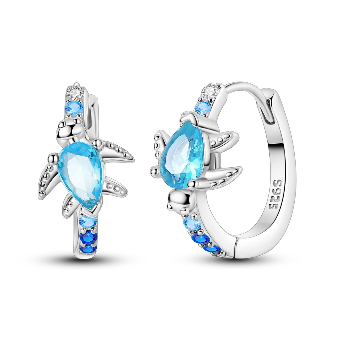 LAZA New 925 Sterling Silver Hoop Earrings Blue CZ Turtle Roaming Women Jewelry