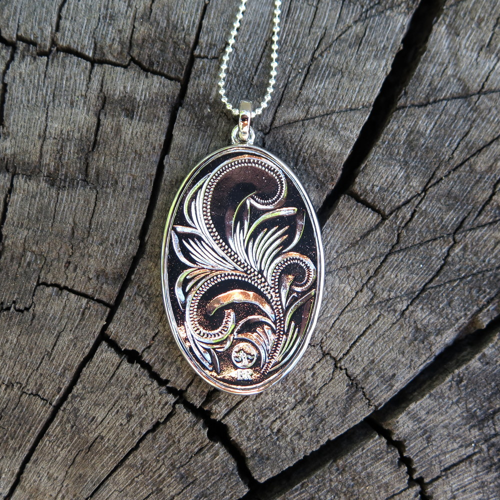 Koa Wood Hawaii Jewelry Dolphin Oval Silver Rhodium Plated Brass Pendant BRP1069