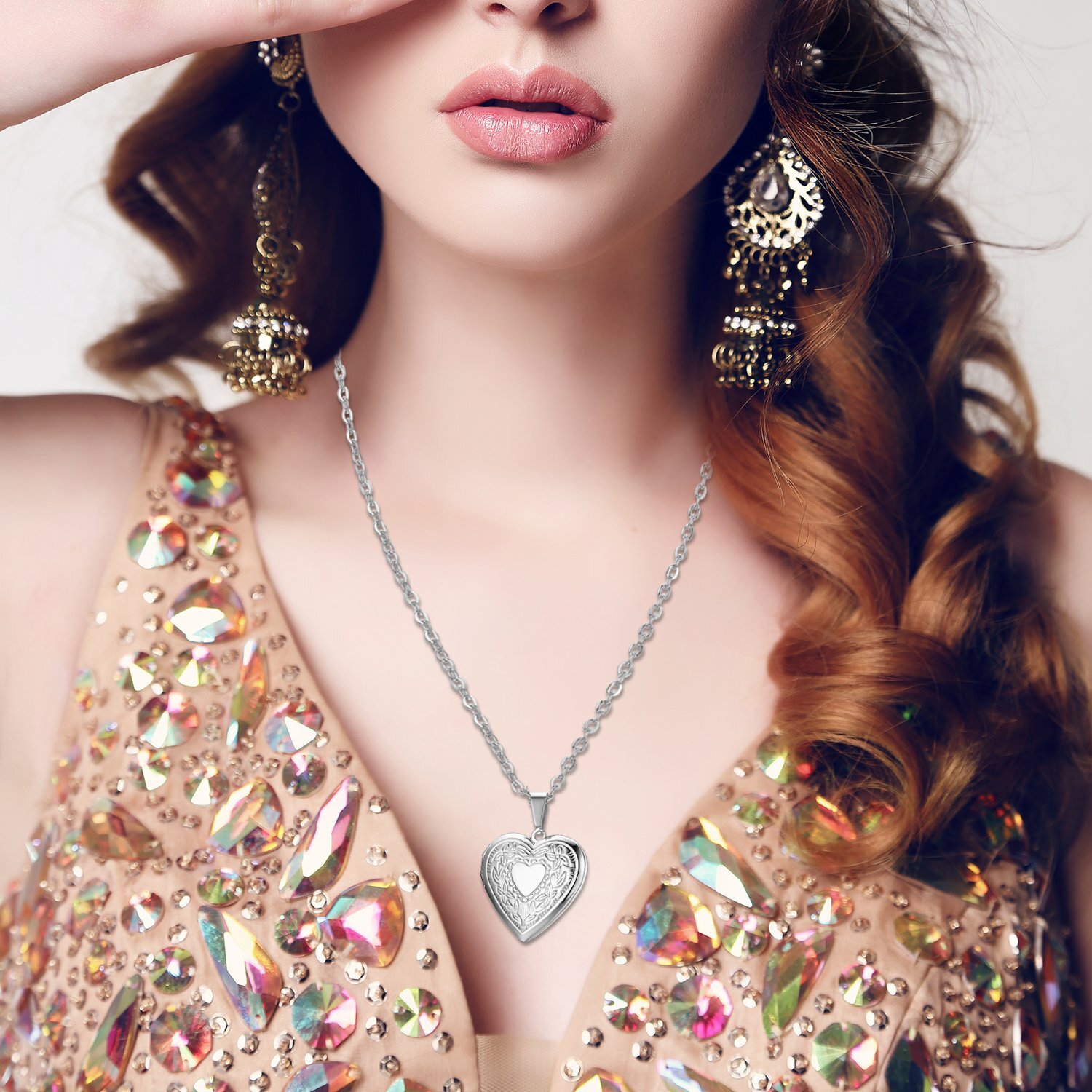 Stainless Steel Pendant Necklace Heart Locket Photo Picture Pendant Chain Gift