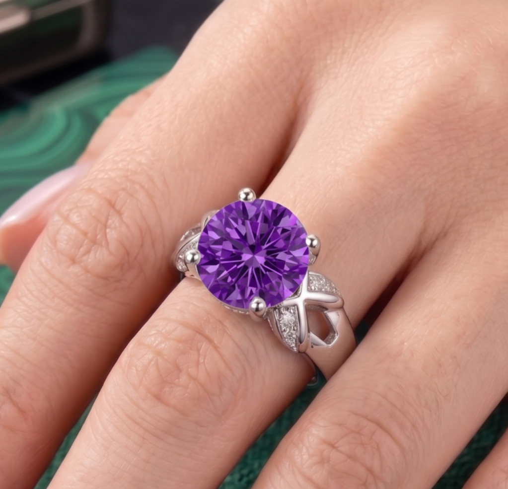 RARE 6.00 Ct Certified Round Shape Purple Natural Diamond Ring White Gold Finish