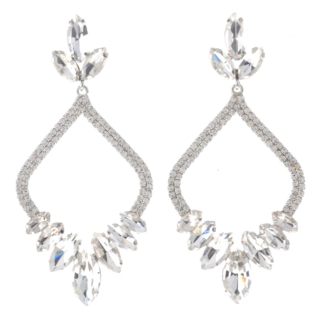 Silver Tone Alloy Metal Rhinestone Drop Post Earrings ESE8675-SCL