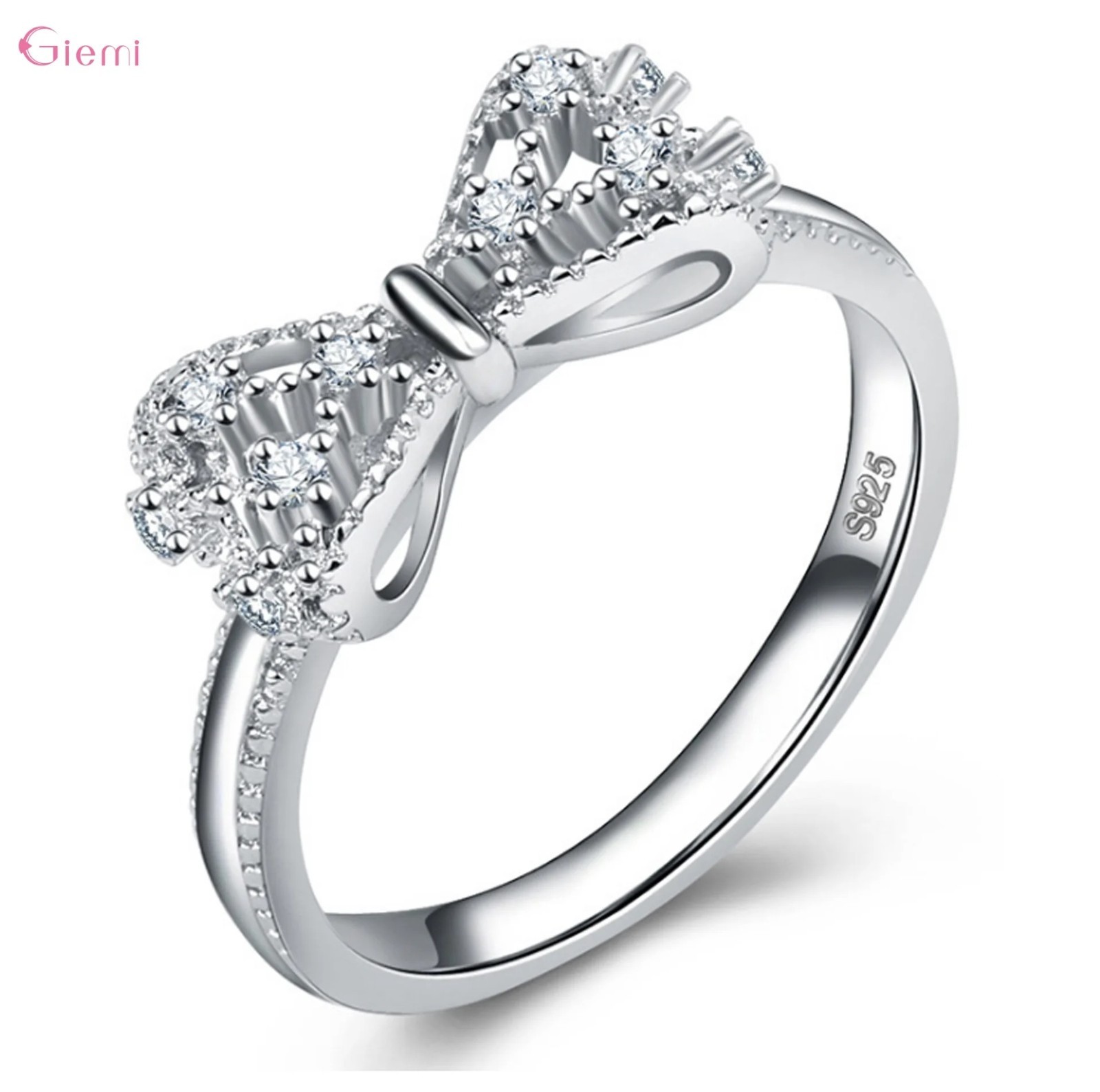 Fashion Bow-knot Women Silver Filled Ring Wedding Ring Sz 6-10 ZIRCON