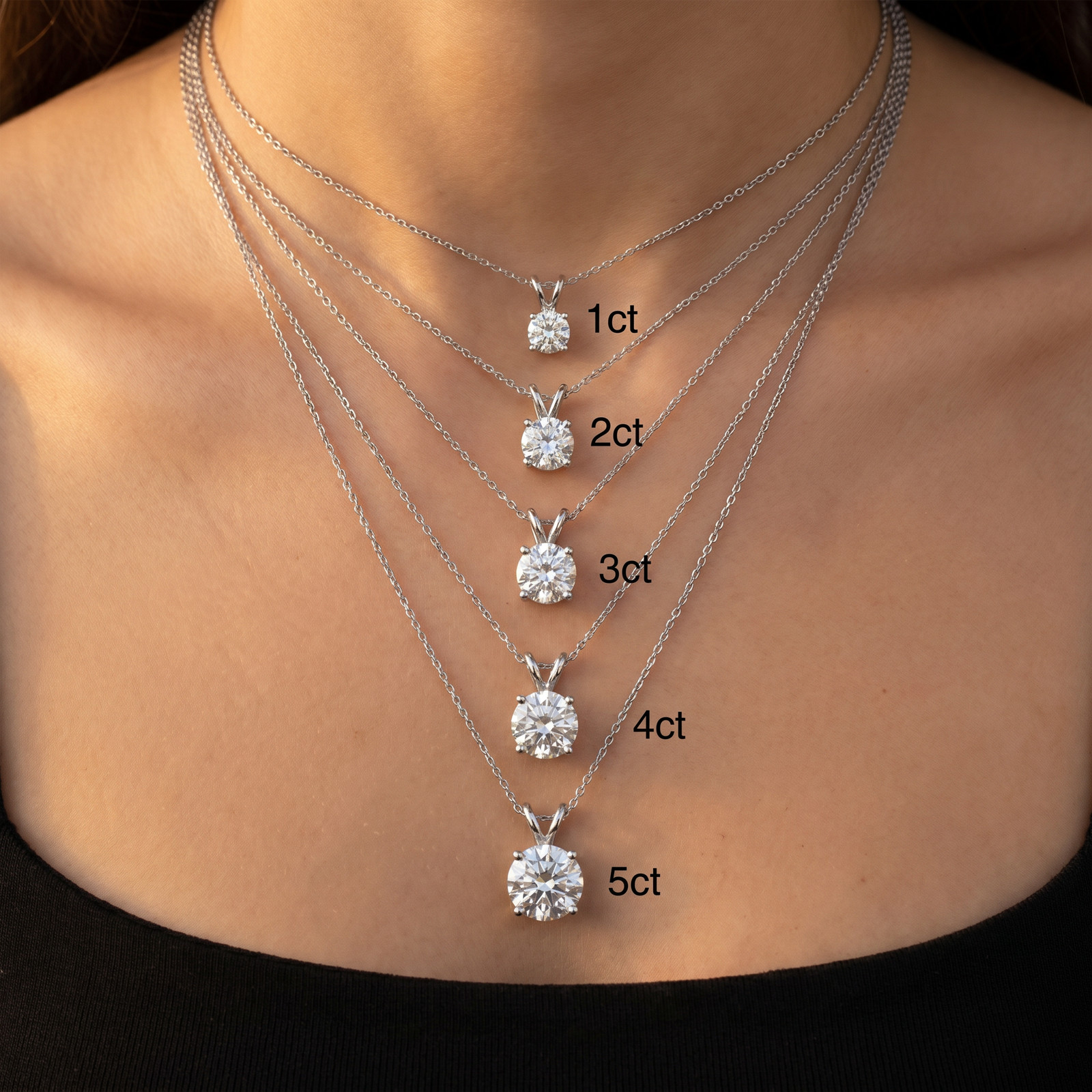 1 – 5 Ct Round Diamond 4-Prong Pendant 14k Gold Necklace Lab Grown