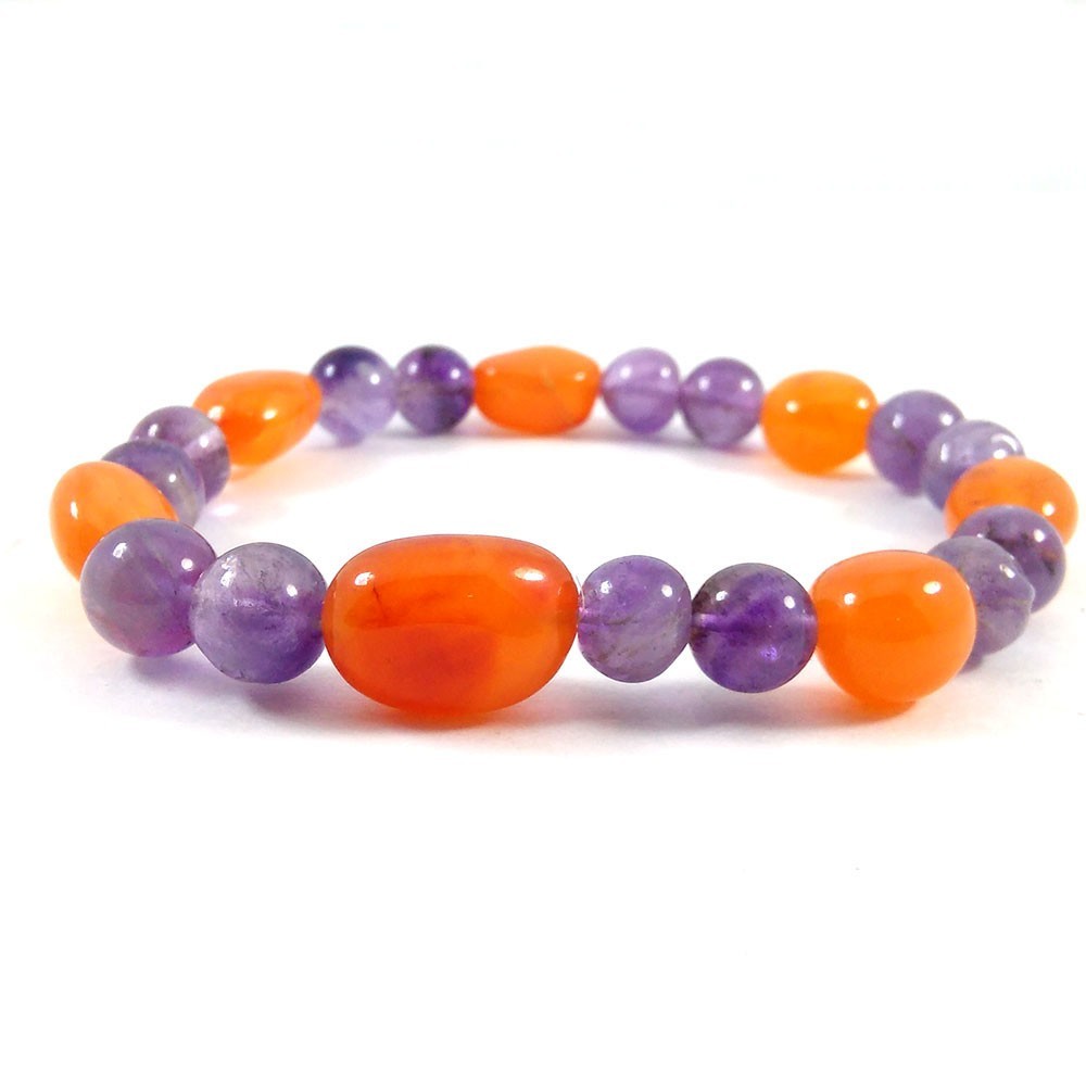 Natural Beaded Stretch Bracelet Smooth Round Beads 7.25″ Handmade Jewelry Gift