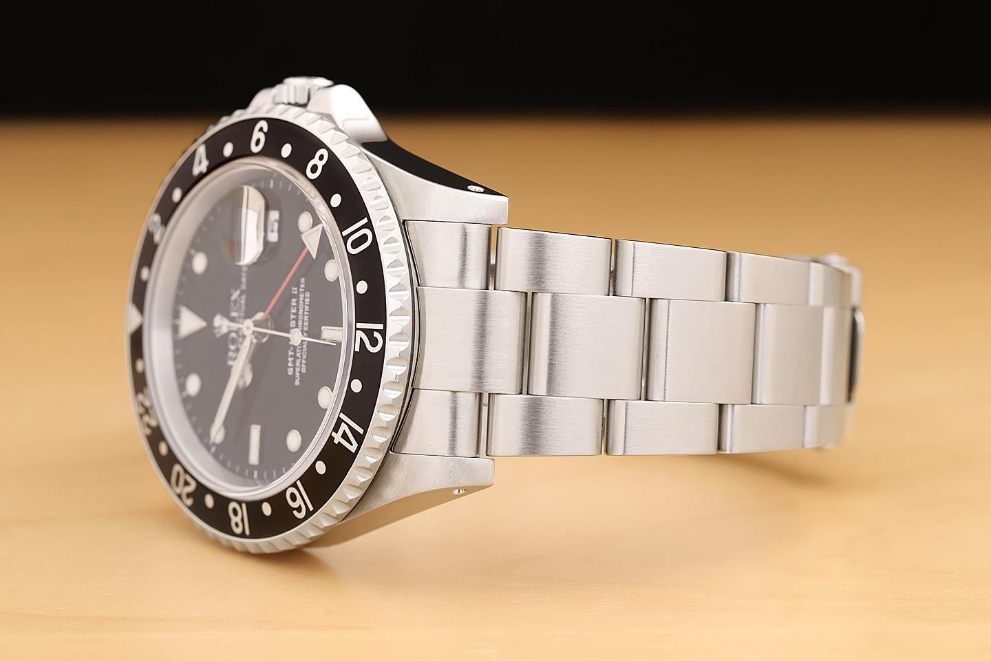 2002 ROLEX MENS GMT MASTER II 16710 BLACK DATE 40MM STAINLESS STEEL WATCH
