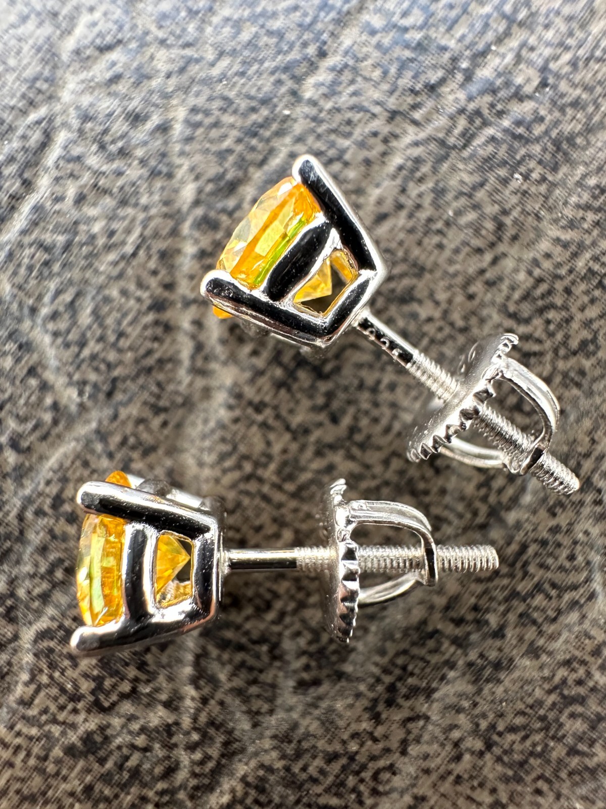 Real Canary Yellow Moissanite Screwback Stud Earrings 925 Silver 3-8mm Pass Test
