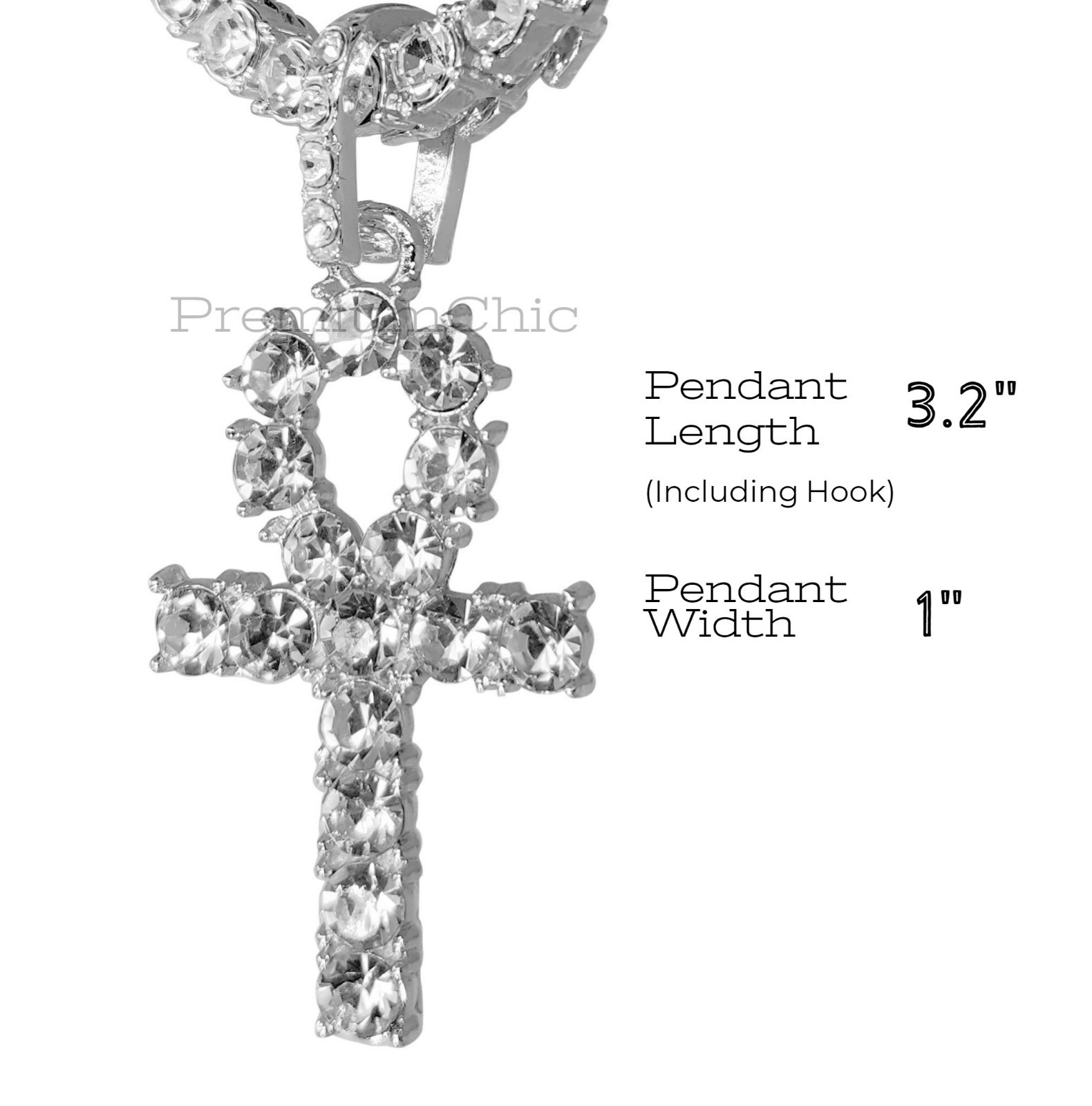 ANKH Cross Pendant with CZ Tennis Chain Hip Hop ICED Necklace Rose Gold Plated
