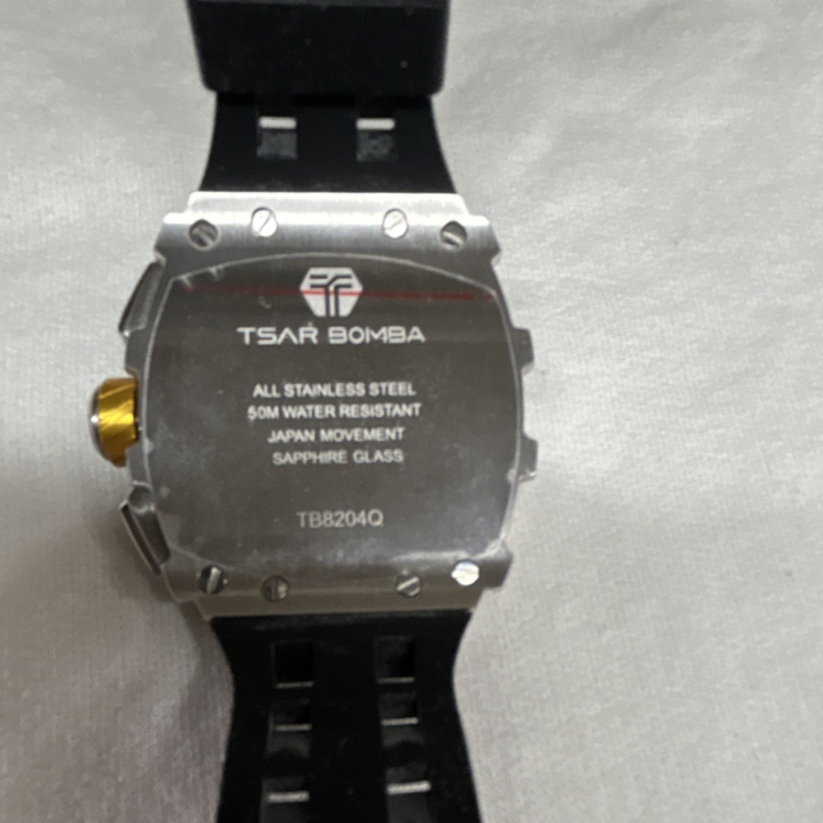 TSAR BOMBA Men’s Chronograph Stainless Steel Watch Black Rubber Strap 50M Analog
