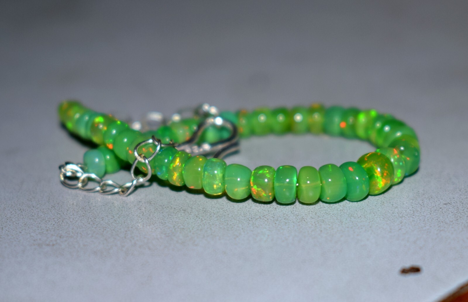 Solid 925 Sterling Silver Natural Ethiopian Opal Gemstone Beads 7″Bracelet F2091
