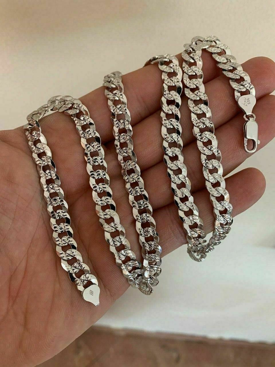 Men’s Diamond Cut Miami Cuban Link Chain Solid 925 Sterling Silver 8mm Italy