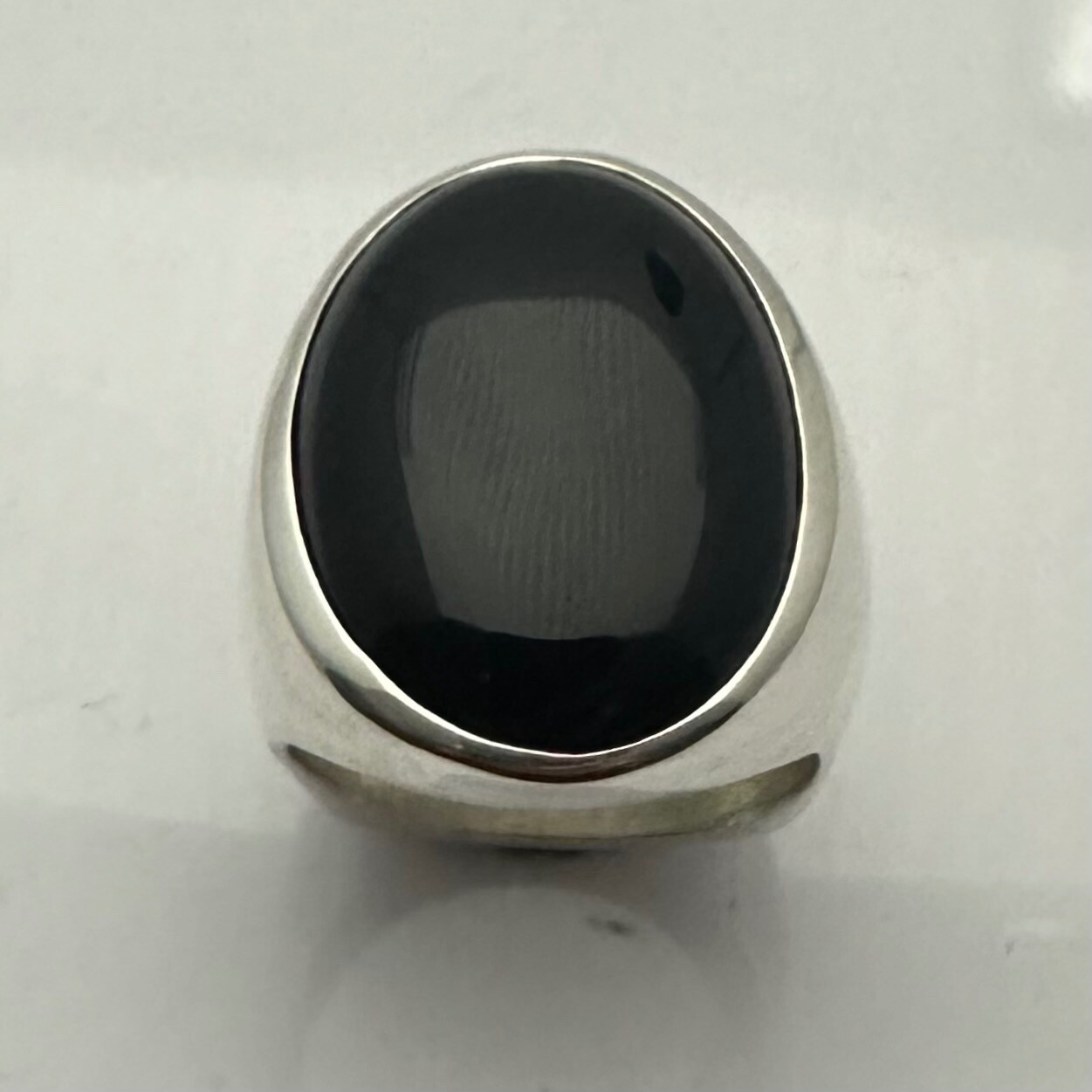 MJG STERLING SILVER XL 18 X24 mm OVAL BLACK ONYX RING. SZ 10. 34 Grams