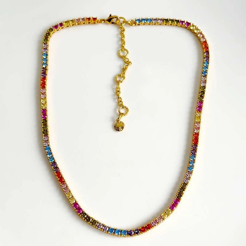 15TCW Round Lab Created Rainbow Sapphire 14k Yellow Gold Plated Chocker Necklac