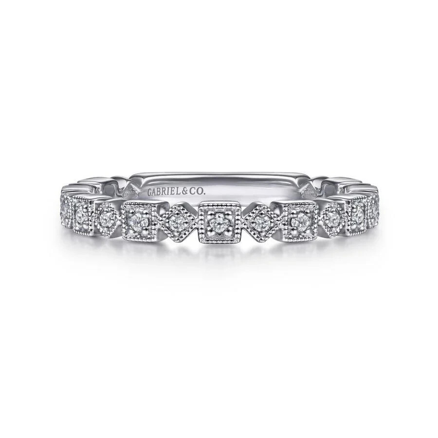 Gabriel & Co 14K White Gold Geometric Diamond Stackable Ring