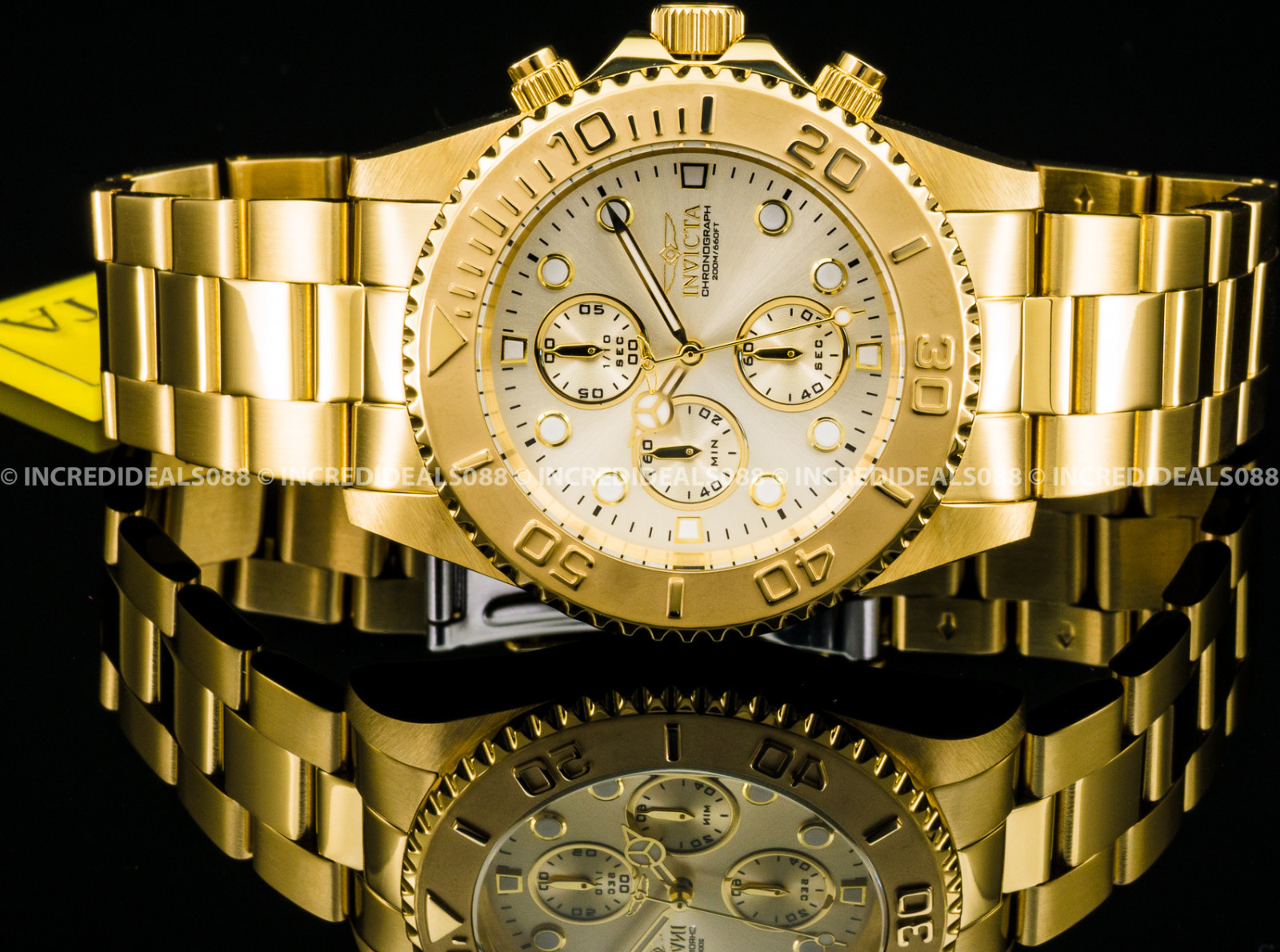 Invicta Men Pro Diver Chronograph 18k Gold Plated Champagne Dial 43mm Watch 1774