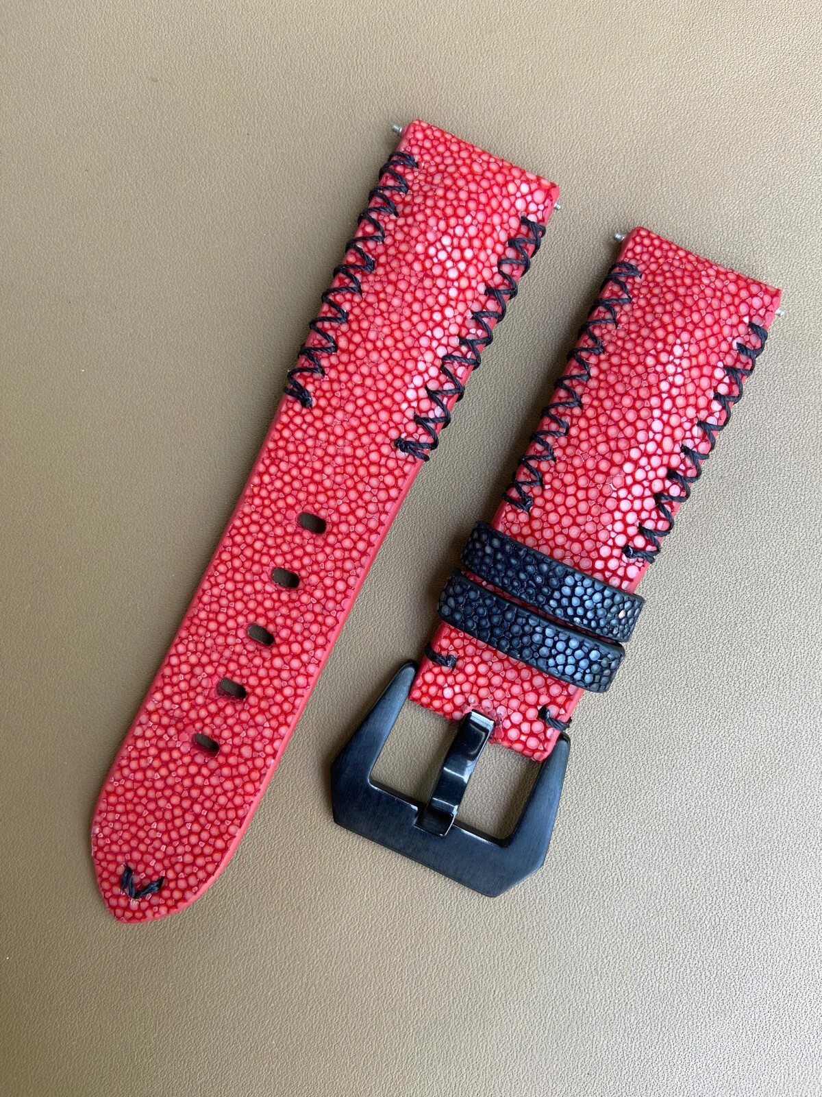 Red Stingray Leather Watch Strap Band, Size 18mm 19mm 20mm 21mm 22mm 24mm 26mm