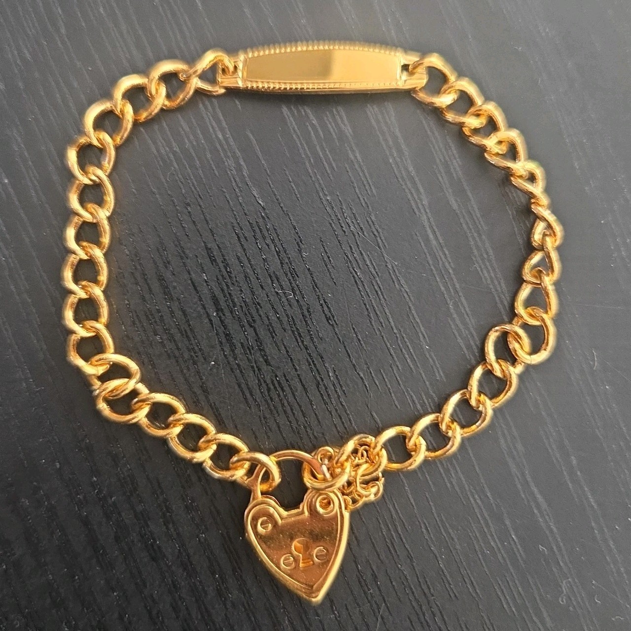 New Vintage Mid Century 24 Ct Gold Lined Childs Chain Bracelet Padlock 16-18cm
