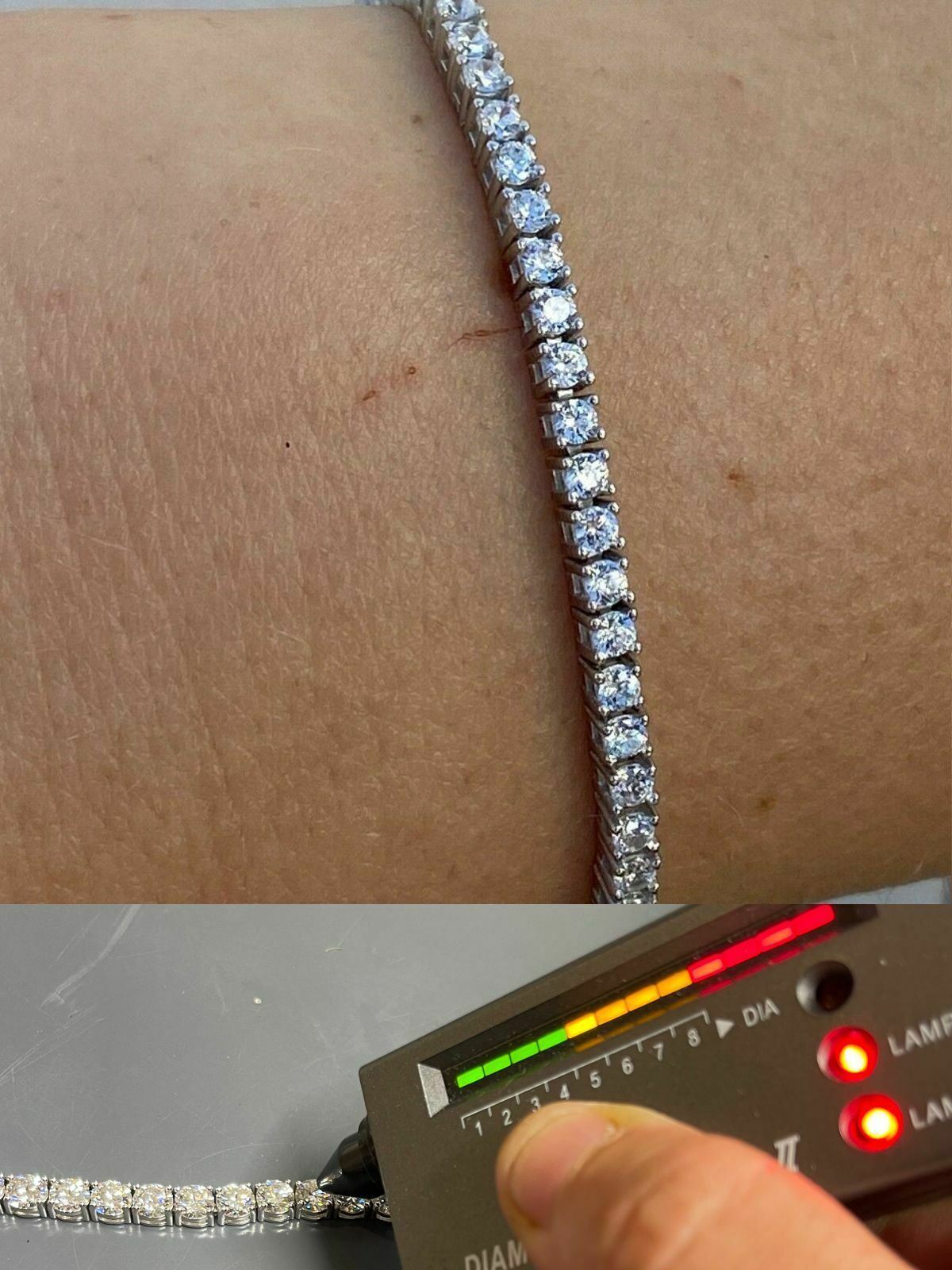 Real Silver 2mm Tennis Bracelet MOISSANITE VVS D GRA Certified Mens Ladies Iced