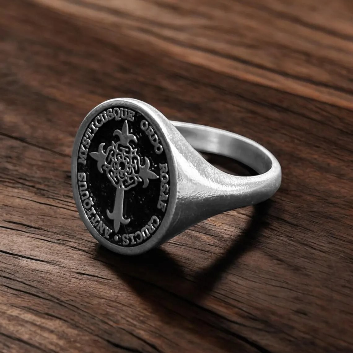 Sacred Rosae Crucis Signet Ring 925 Sterling Silver Rosicrucianism Symbol Ring
