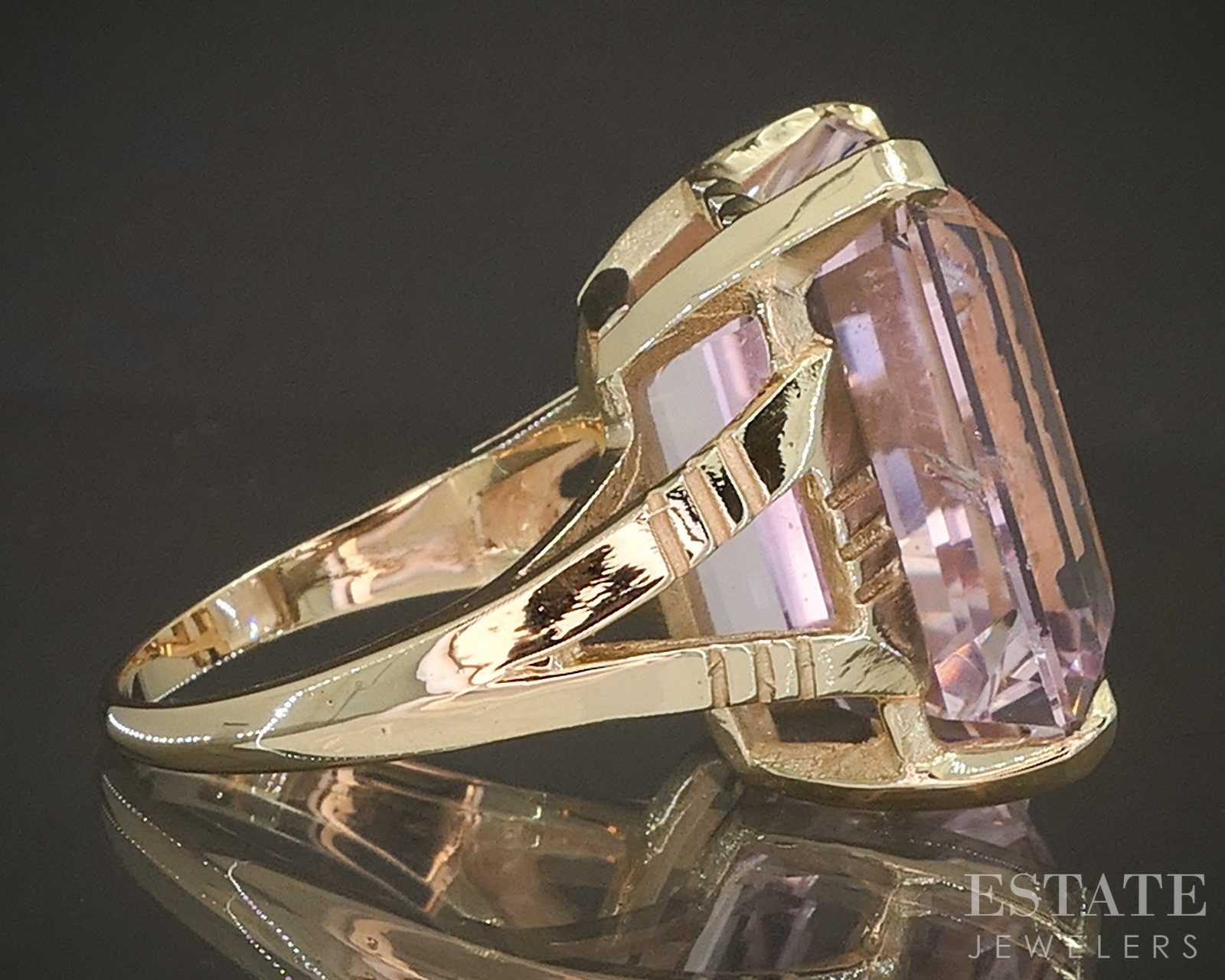 10k Yellow Gold Emerald 30ct Natural Morganite Solitaire Ring 14.9g p18600