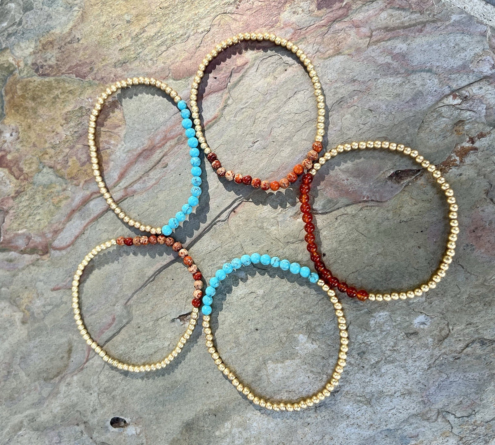 Barse NWT Blue Turquoise And Orange Jasper And Red Carnelian Bracelet Set