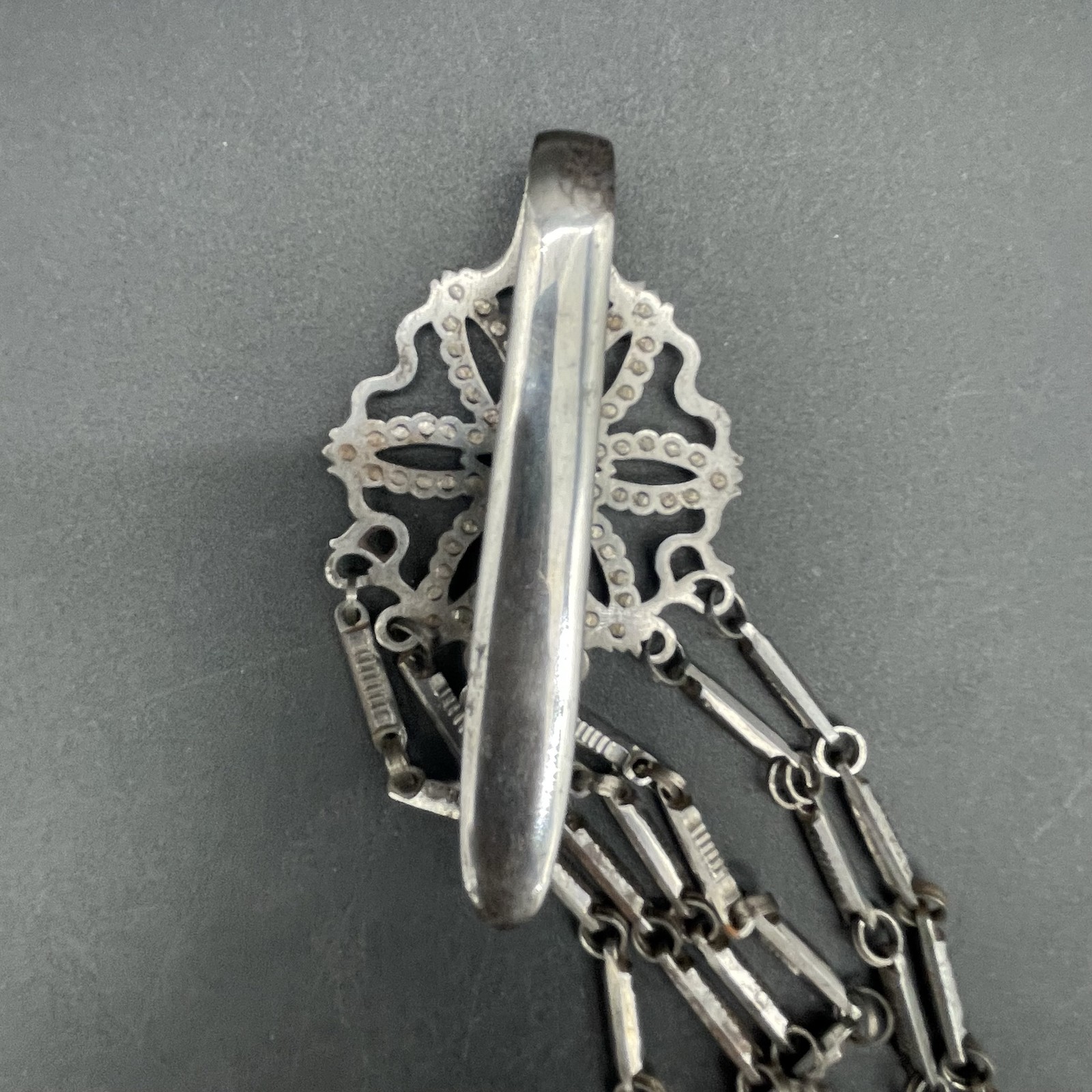 Chatelaine Antique Silver Metal 15” Scissors Key Locket Blades W. Lund