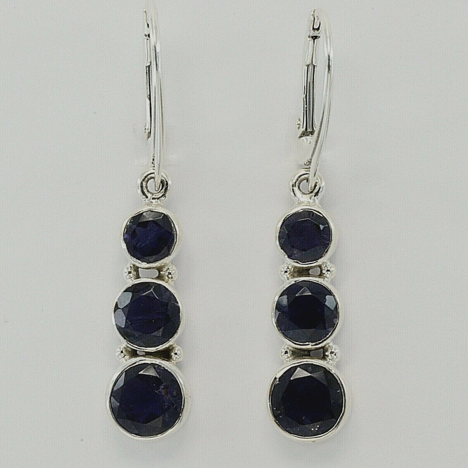 Genuine and Natural Blue IOLITE Earrings 925 STERLING SILVER Leverback #5e