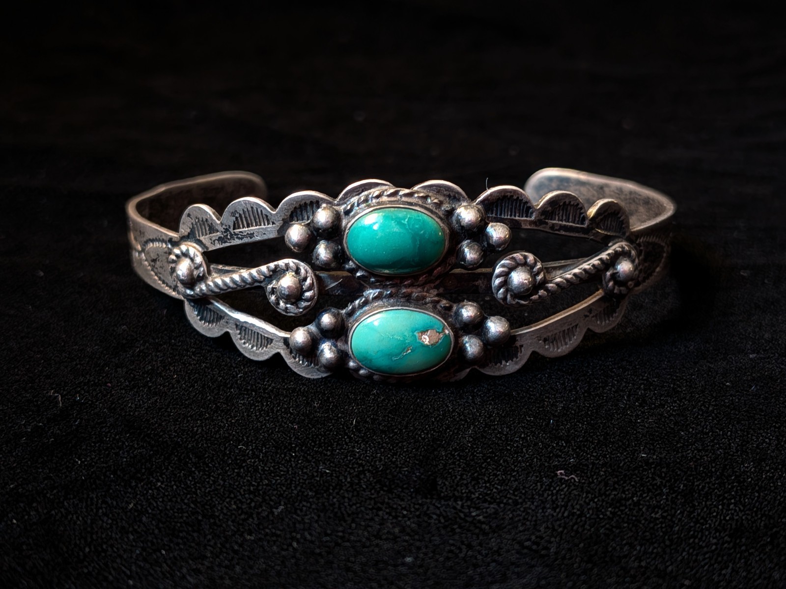 Vintage Fred Harvey Era Southwestern Sterling Silver Turquoise Cuff Bracelet