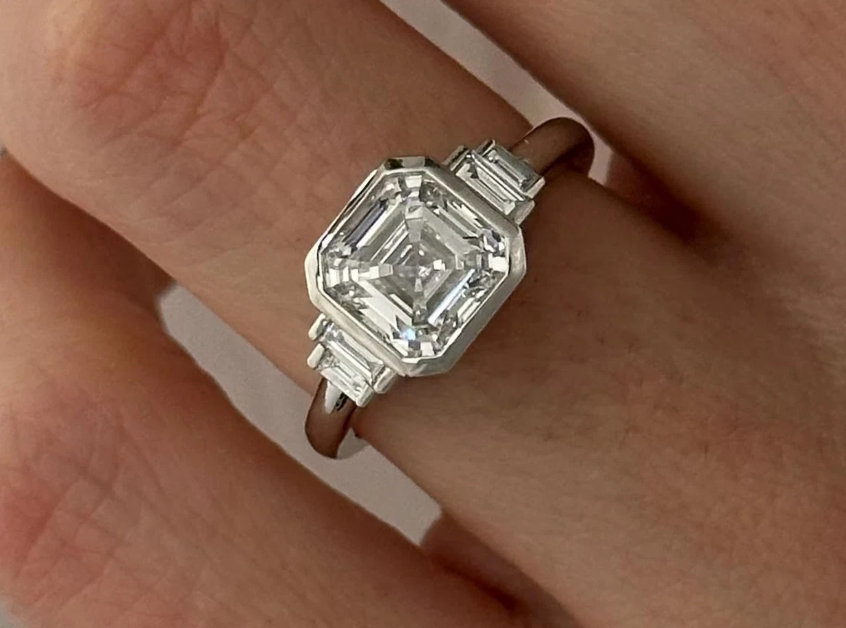 IGI 3.75 CT Asscher F-VS1 Lab Grown Diamond Women Engagement Ring 14k White Gold