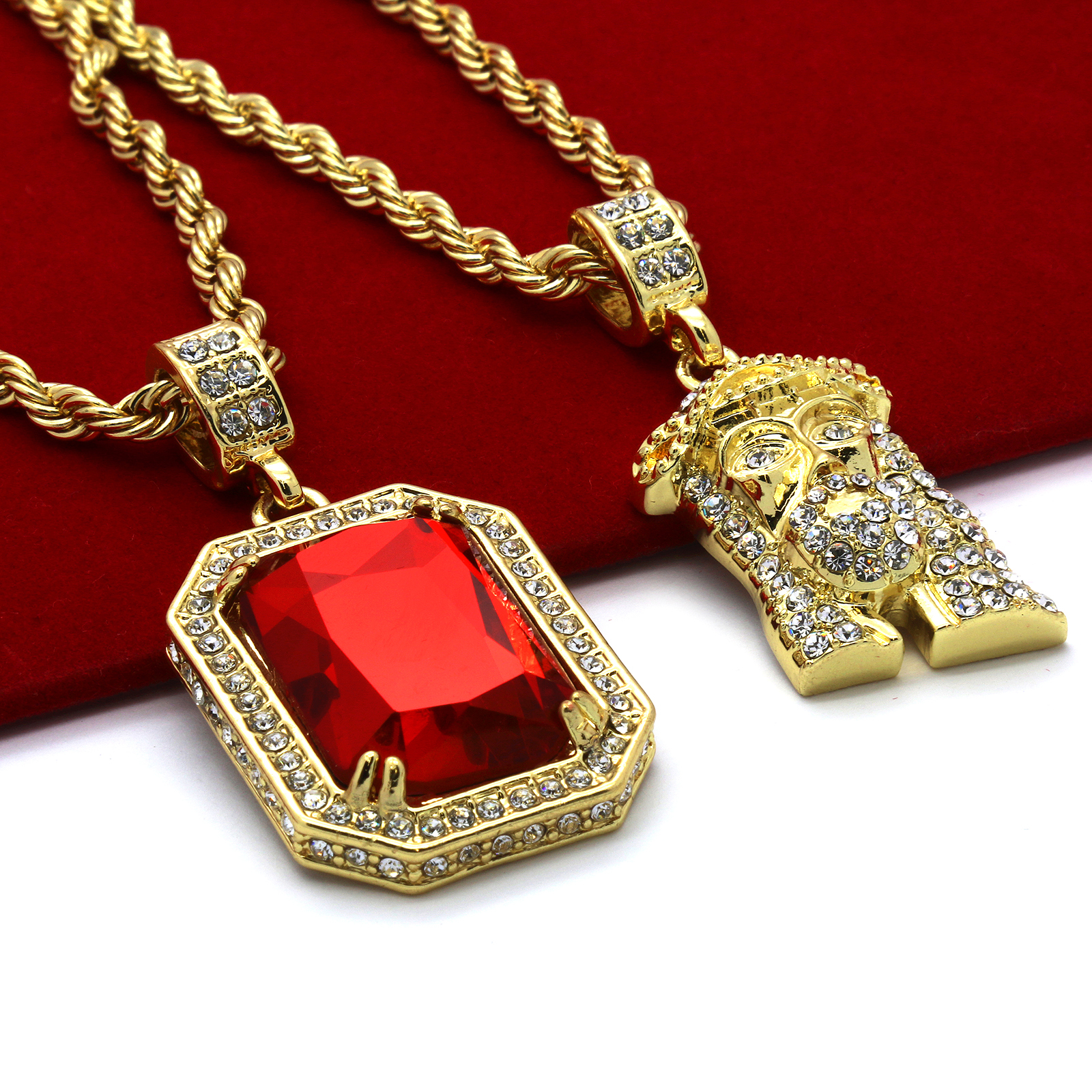 14k Gold Plated Fashion & Jesus Pendant Cubic Zirconia 4mm 30″ & 24″ Rope chain