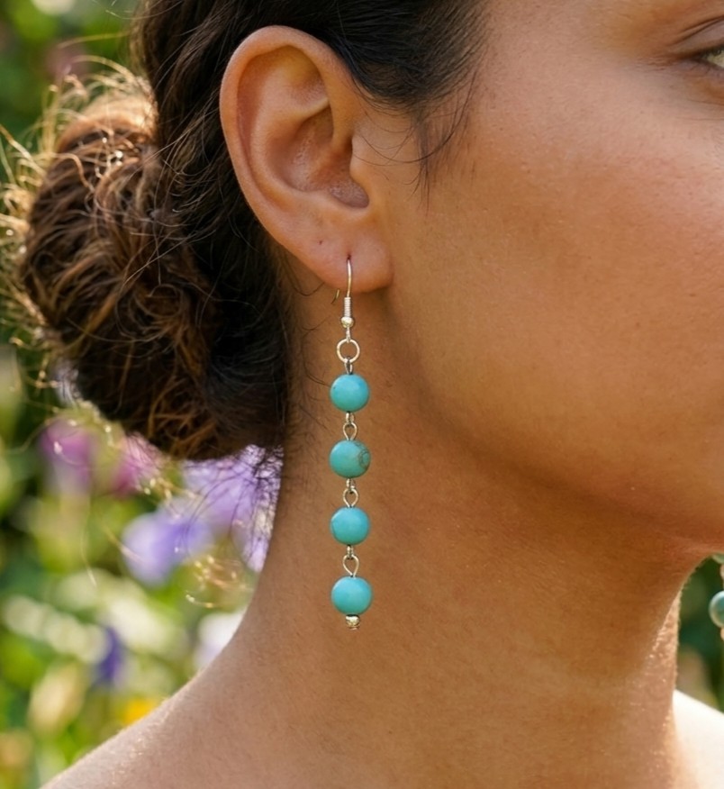 Turquoise BLUE Beaded Dangle DROP Earrings