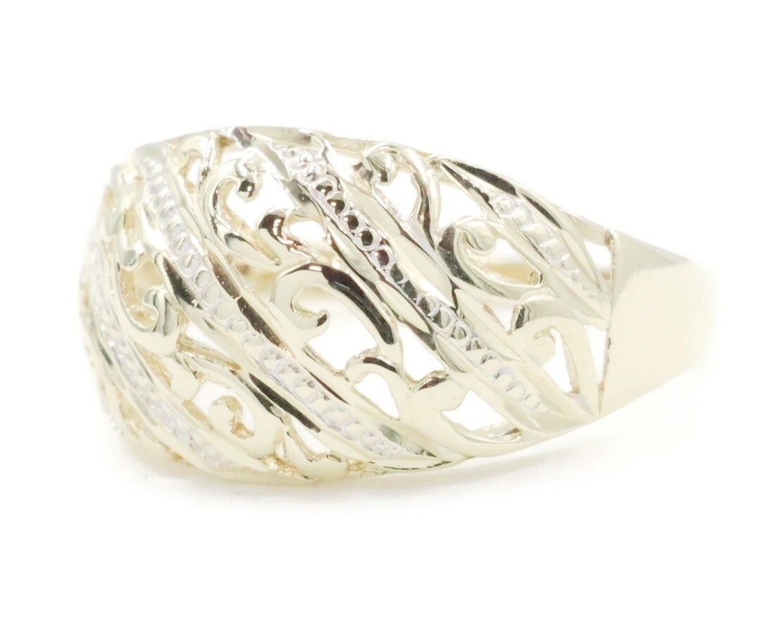 Women’s Estate 10KT Yellow Gold Filigree Cut Out 10.8mm Wide Dome Ring 2.30g