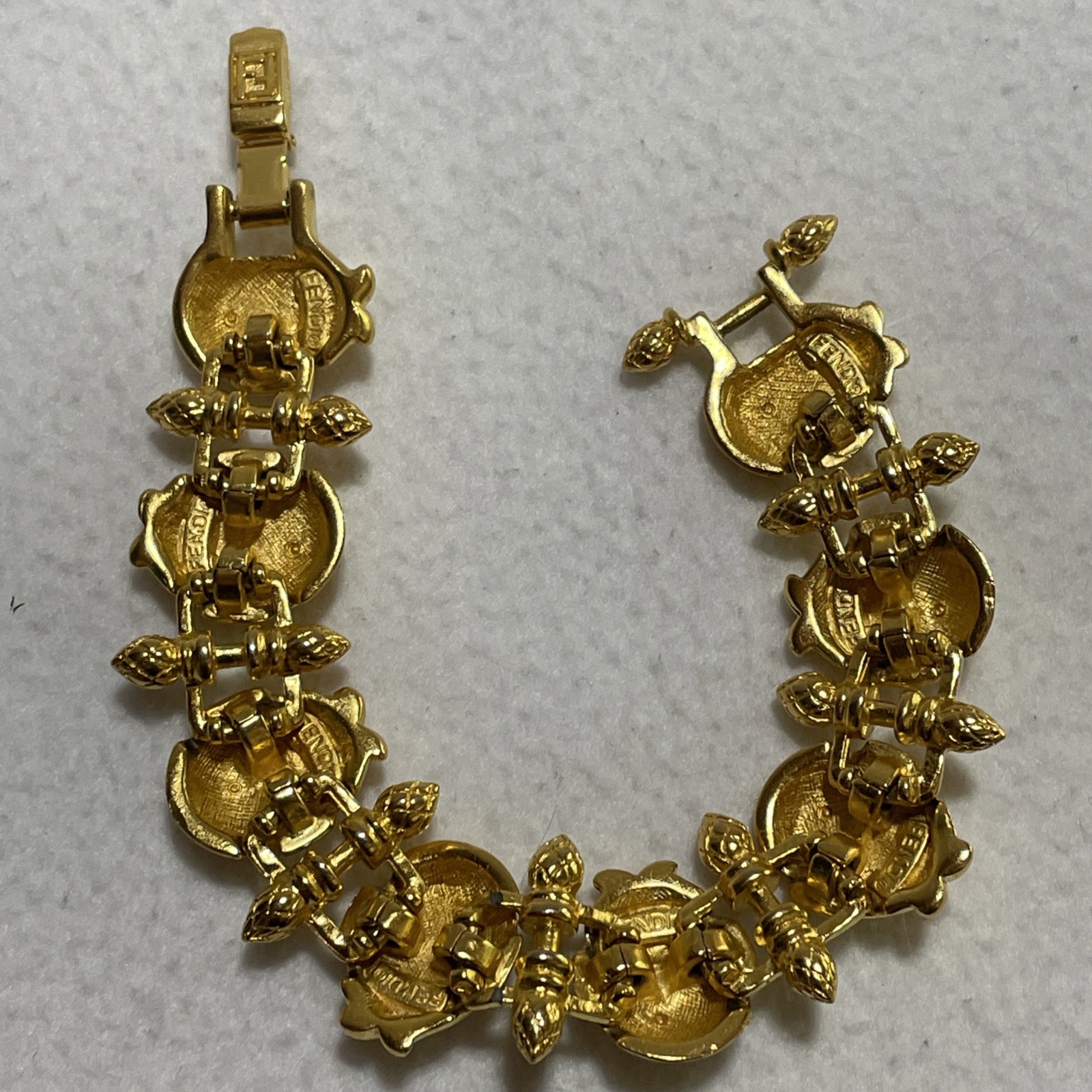 Vintage Fendi Faux Pearl Gold Tone Link Bracelet