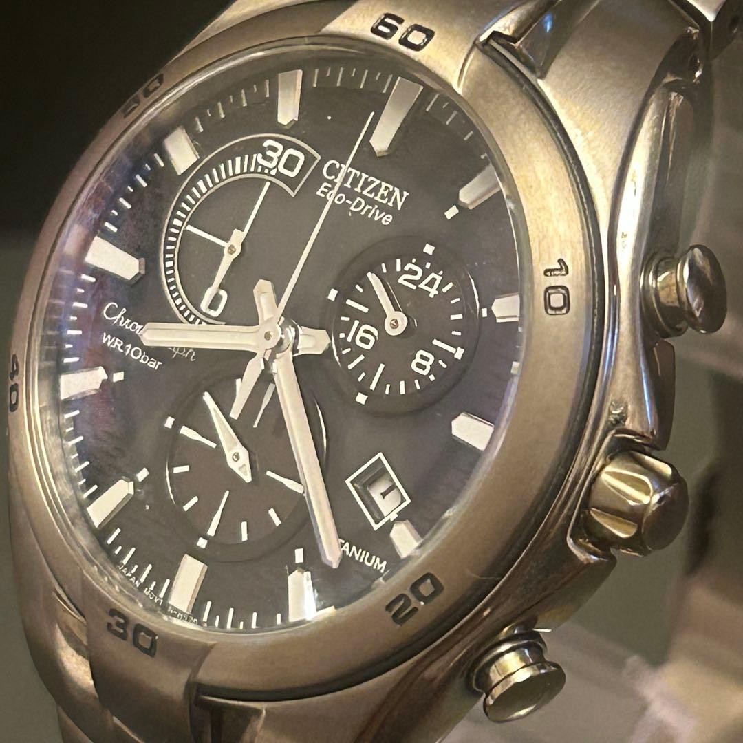 CITIZEN H570-S030757 Eco-Drive Chronograph SIlver Black Used Japan