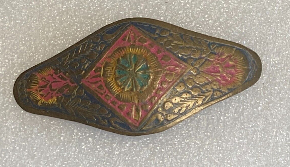 Vintage Red & Green Enamel Brass 3.5″ x 1.5″ India Brooch Pin