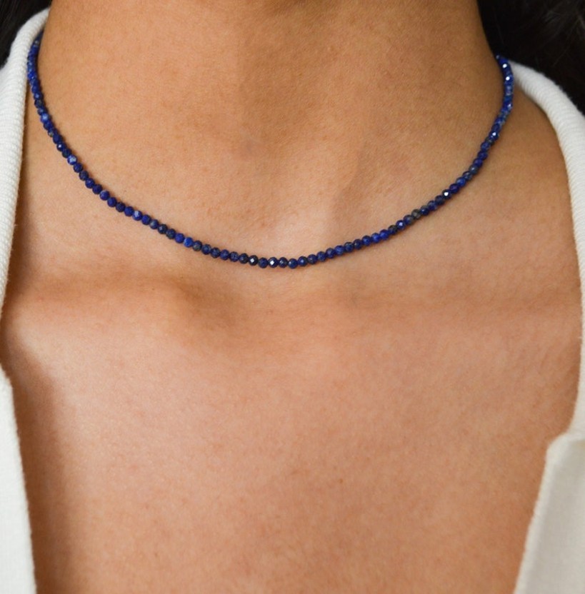 Lapis Lazuli Choker Dainty Blue Gemstone Necklace Healing Women Jewelry Gifts