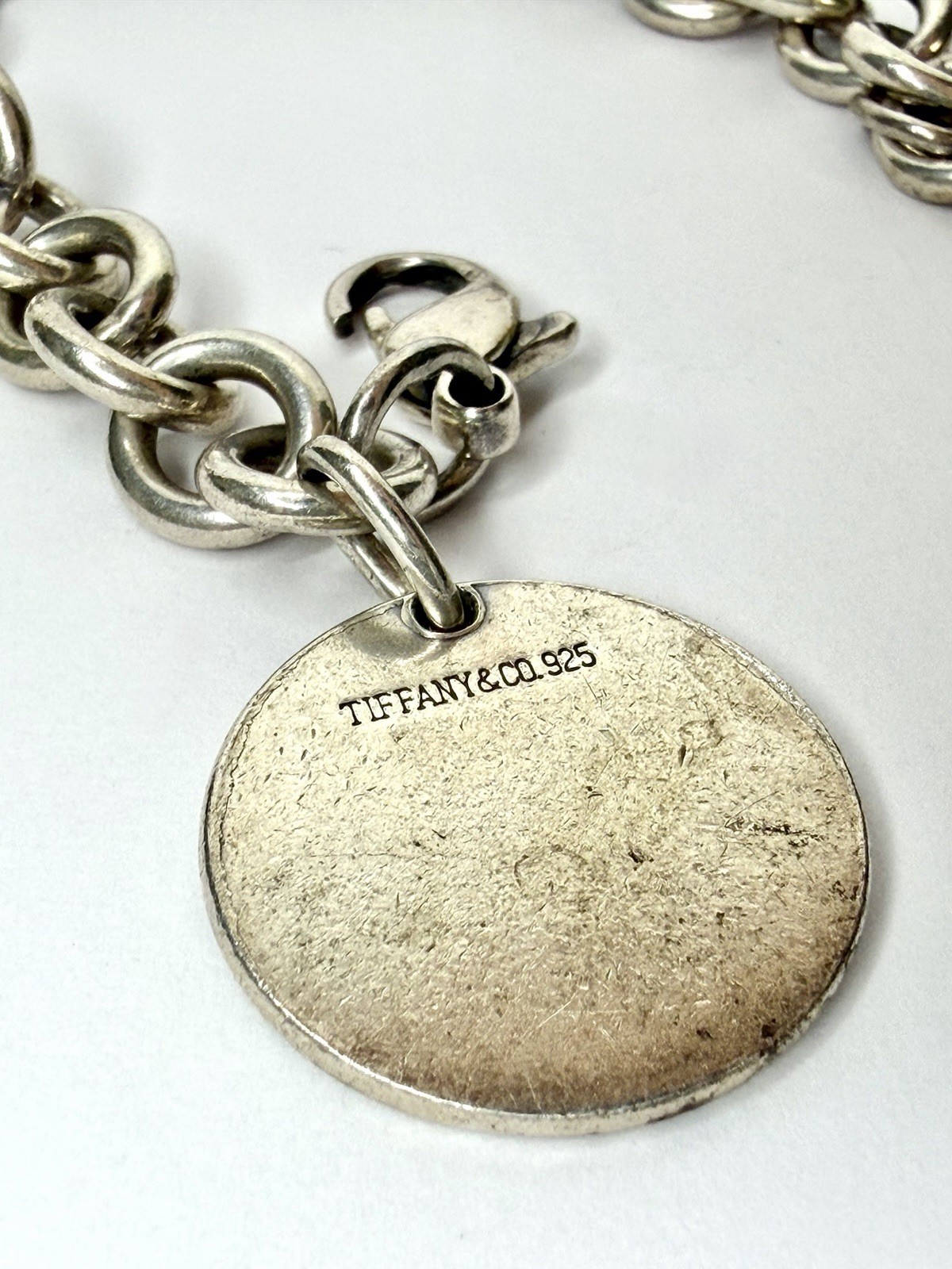 Tiffany & Co. Sterling Silver Circle Tag Chain Bracelet Personalized Monogram
