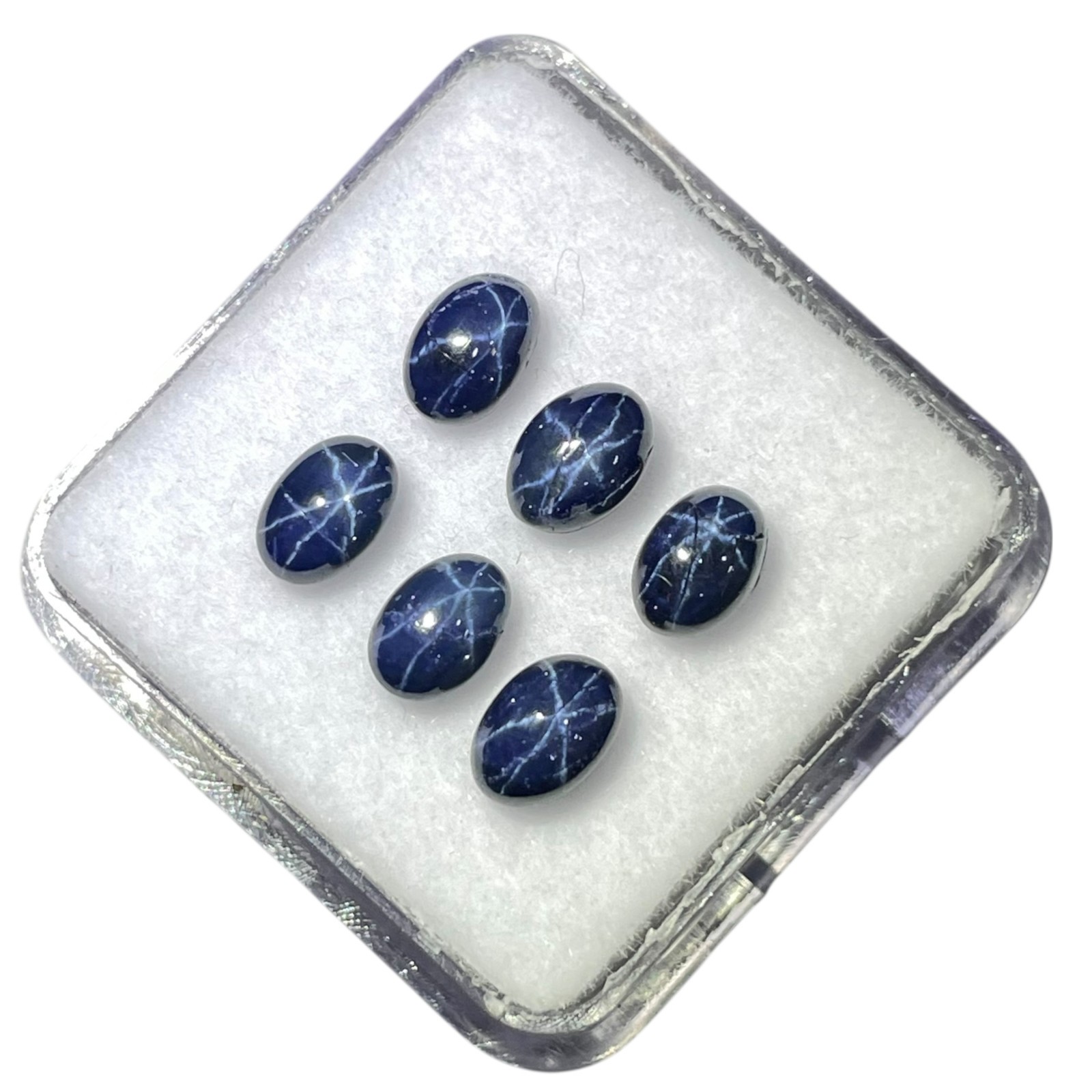 6 Pcs Natural Star Blue Sapphire 6x4mm Oval Cabochon Royal Loose Gemstones Lot