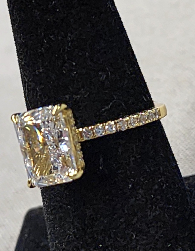 Maxine 18K Gold Plated Elegant Radiant Cut Ring sz 7 Sterling Silver
