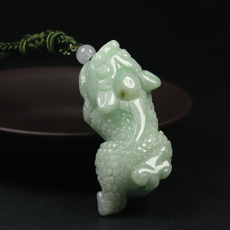 Certified Grade A 100% Natural Green Jadeite Jade Pendant Handmade Pixiu CF76907