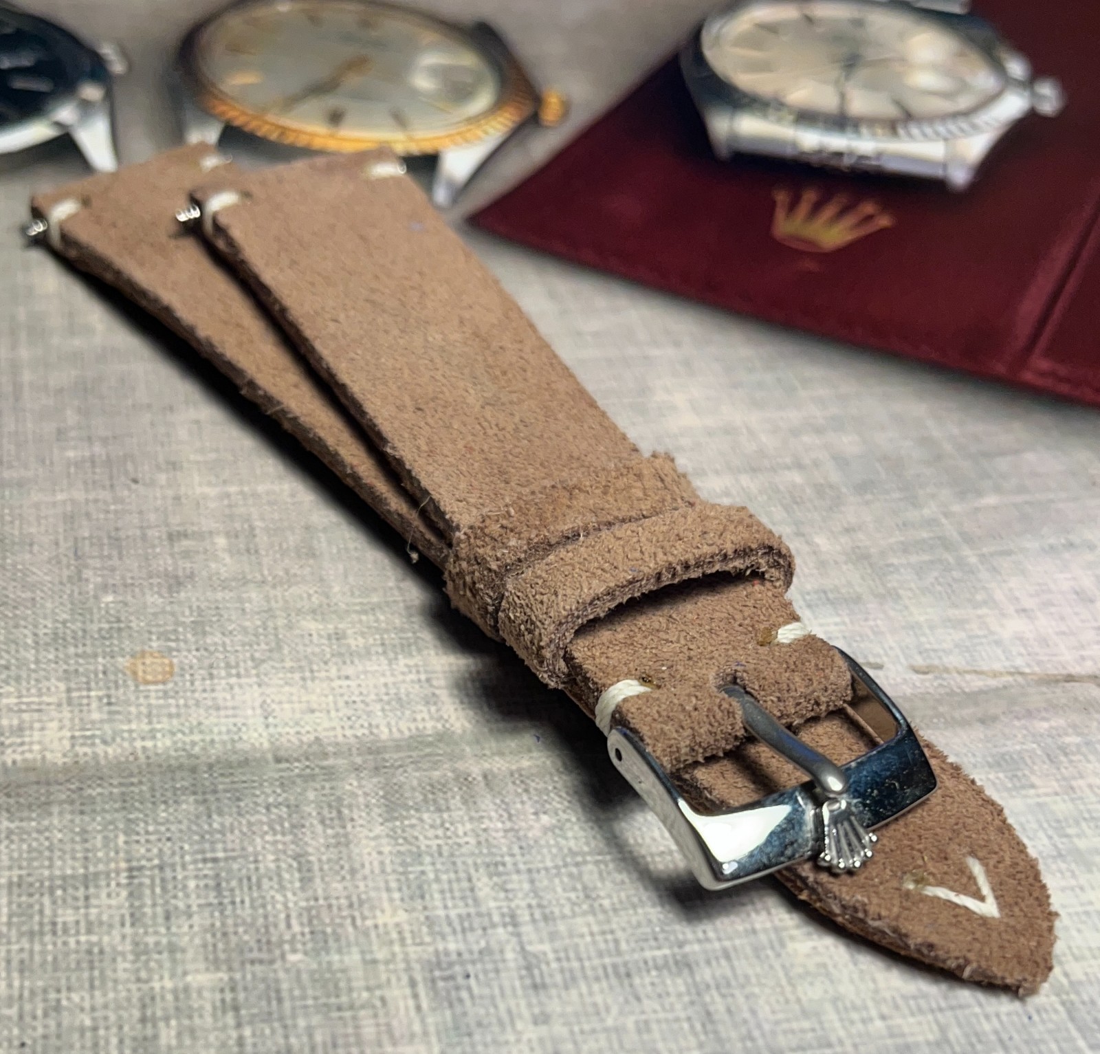 Silver Buckle To Fit Rolex,Swiss Made with H/M Italian Leather/Suede Watch Strap