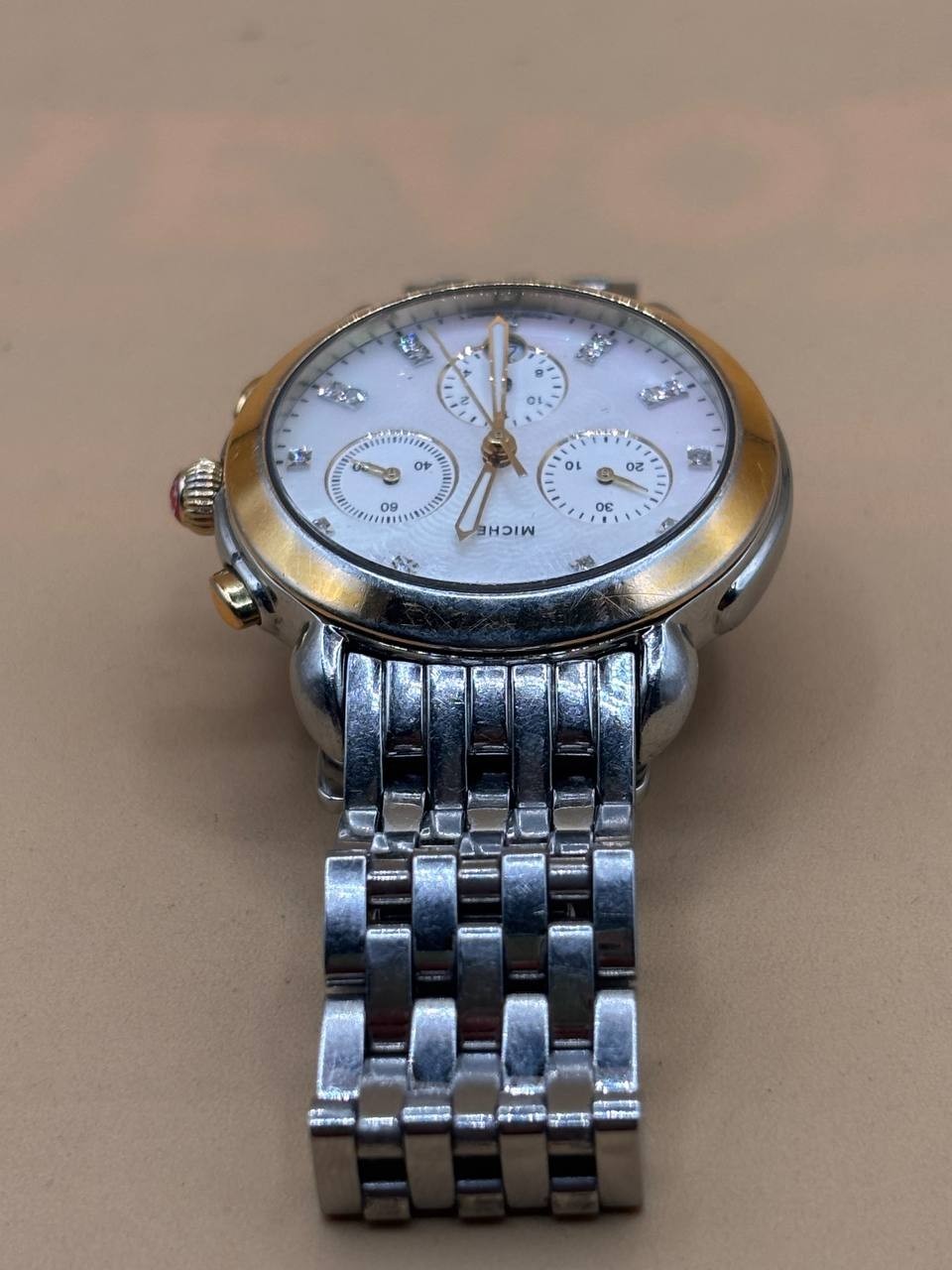 Michele Sydney MW30A Chronograph Mother Pearl Diamond Dial Quartz Watch R19 PH9