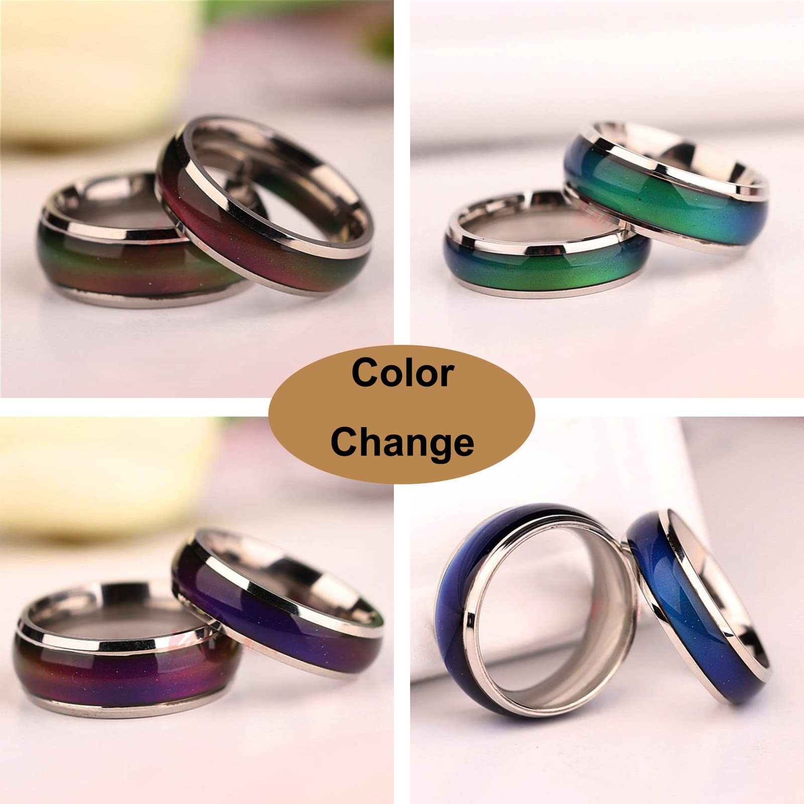 Stainless Steel Color Changing Mood Ring Temperature Rings For Women & Men USA
