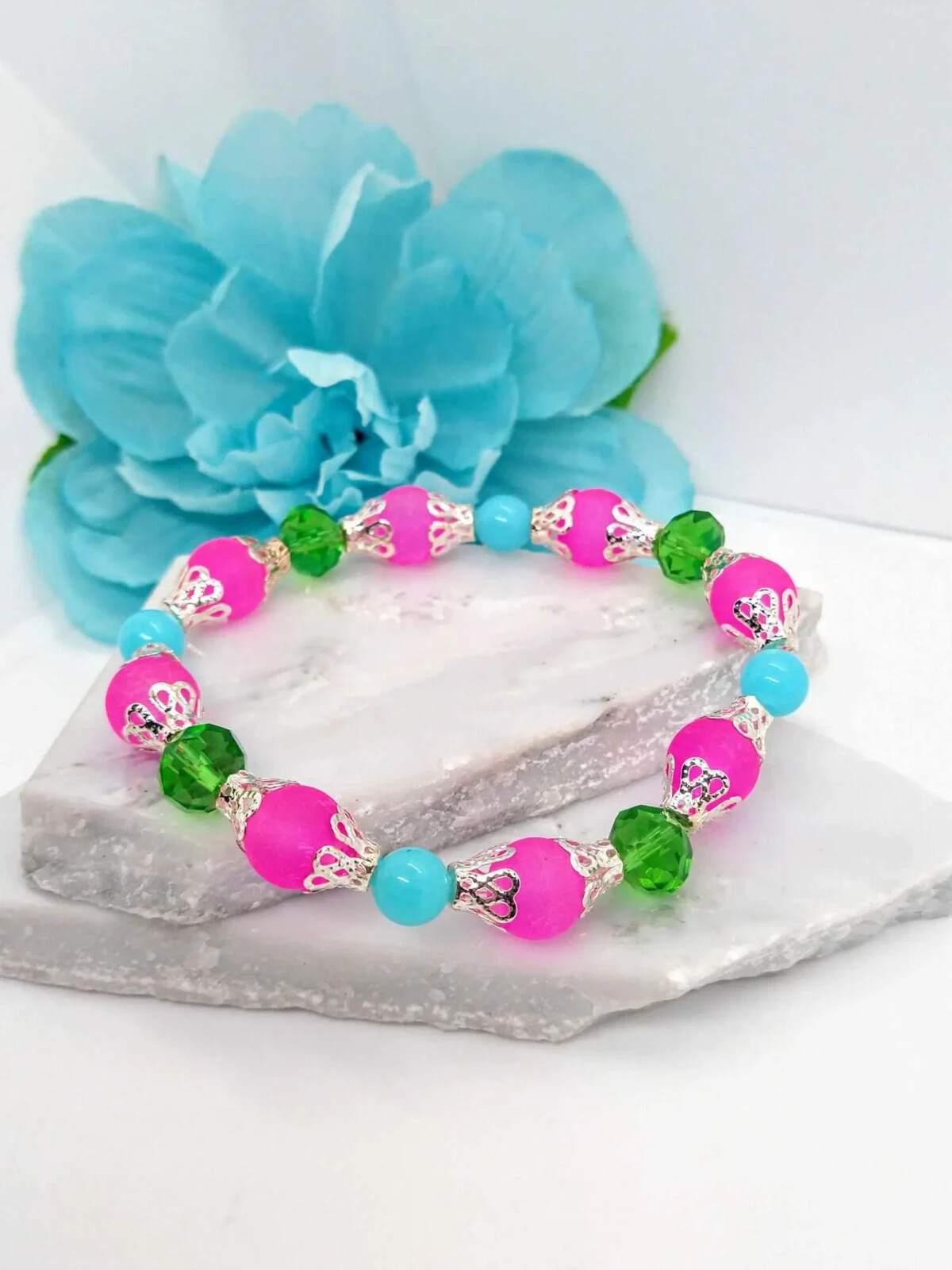 GLASS BRACELET 8MM • Genuine Green Jewelry • Beaded Dainty Bracelet