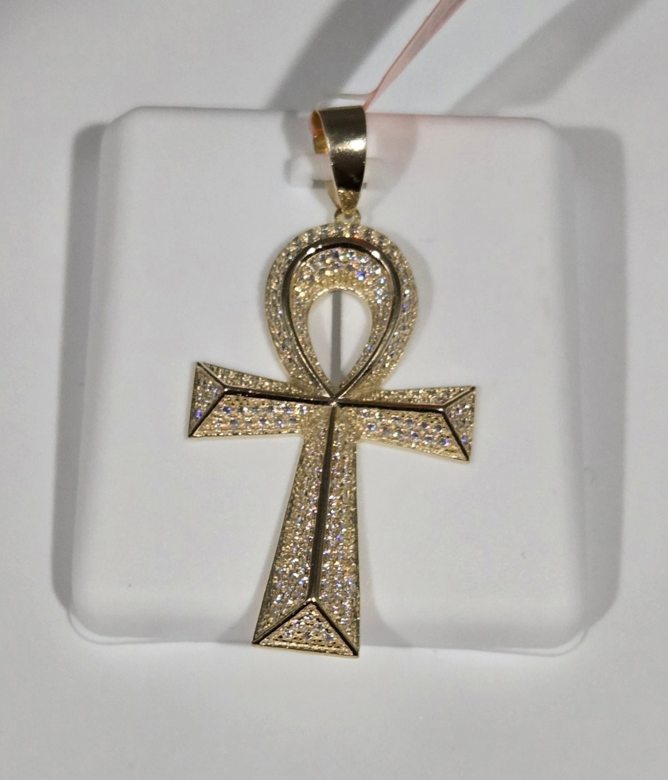 Solid 925 Sterling Silver MOISSANITE 2.0ctw PENDANT Ankh Cross, 14k Gold Vermeil