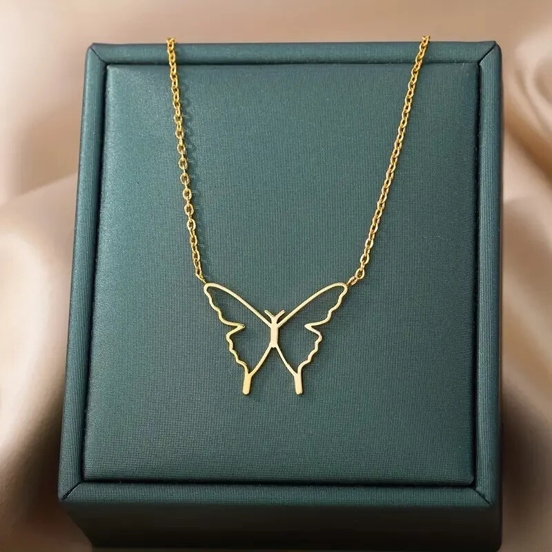 Personality Stainless Steel Hollow Butterfly Necklace Female Neck Jewelry