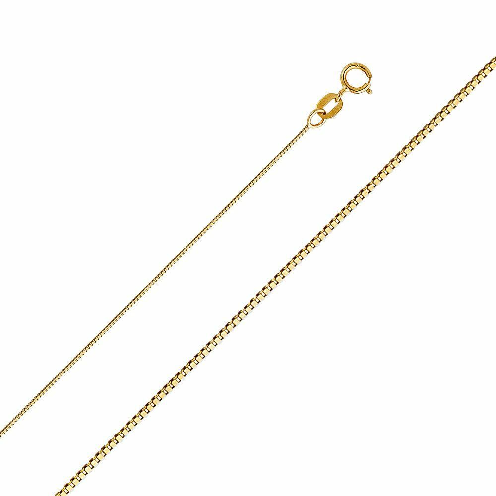 14K Yellow Solid Gold 0.5mm Box Chain Necklace for Layering Everyday Wear